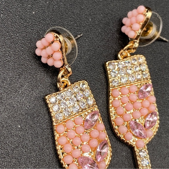 Champagne Pink Sparkly Rhinestone Gold Earrings - Picture 6 of 9
